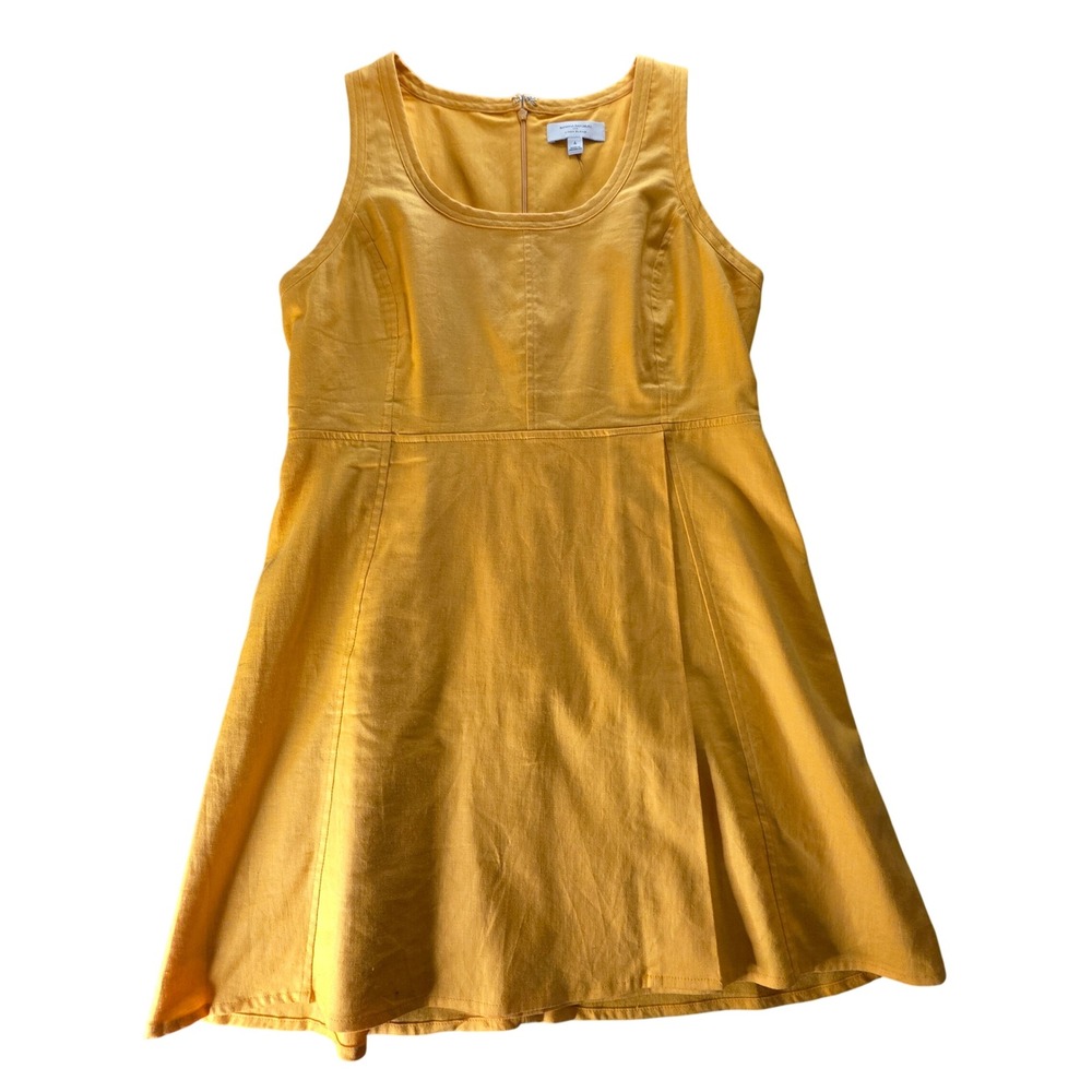 Banana Republic Mustard Yellow Linen Blend Fit & Flare Mini‎ Dress 6 Spring
